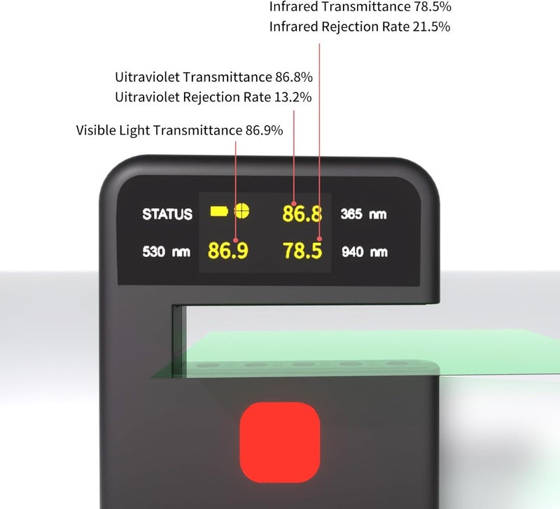 EberSpec Digital Tint Meter Handheld Window Tint Solar Film Transmission Meter Type-C Charge VLT UV IR Detection Transmittance Meter Automatic Calibration Auto Glass Solar Film Tester Max 1/2" Thickness - Image 4